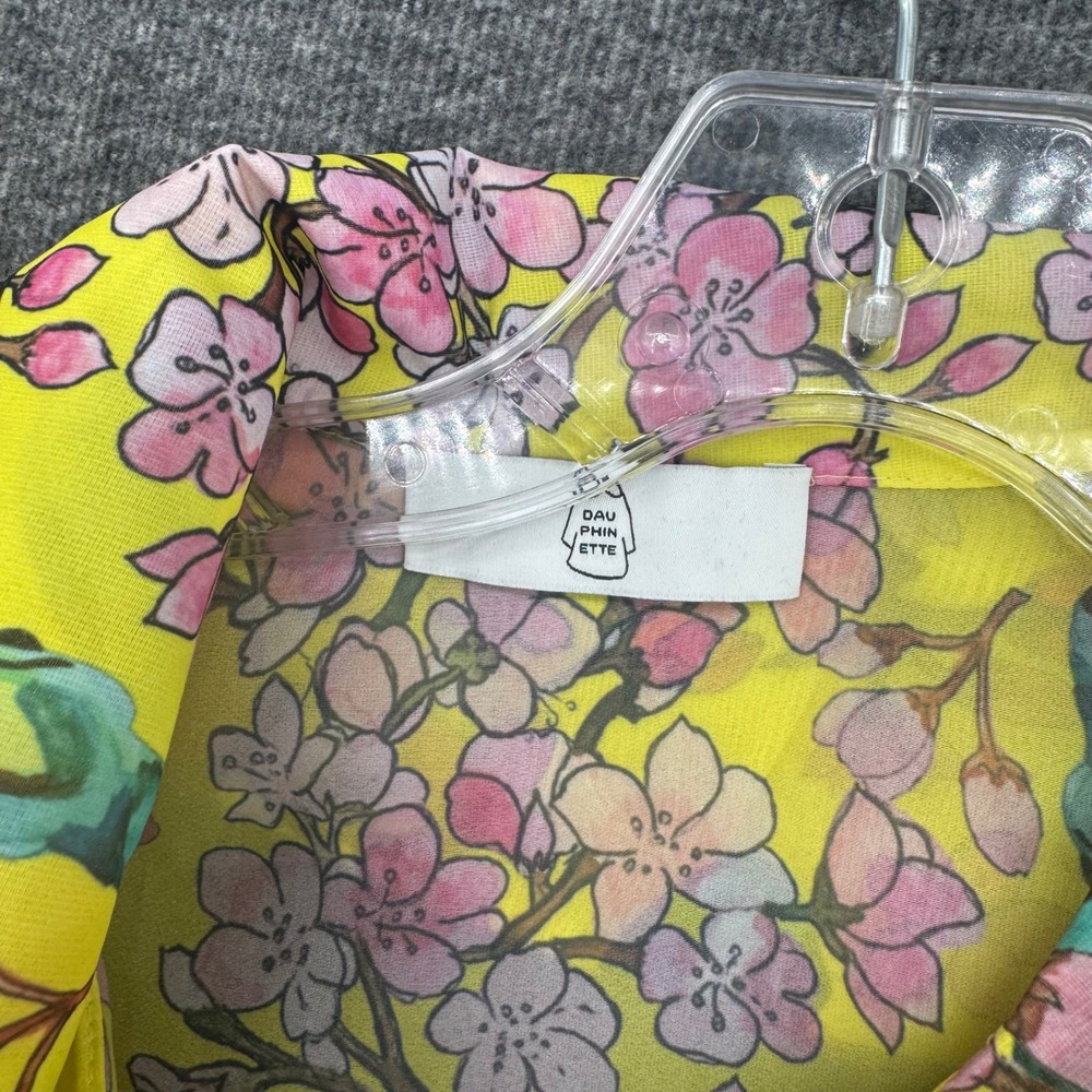 Dauphinette Yellow Cherry Blossom Snake Print Lantern Puff Sleeve Blouse size S - Picture 6 of 9